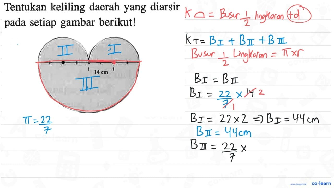 Tentukan keliling daerah yang diarsir setiap gambar