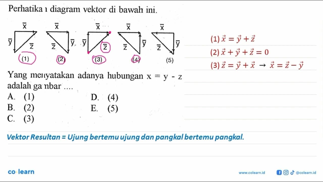 Perhatikan diagram vektor di bawah ini. x y z (1) x y z (2)