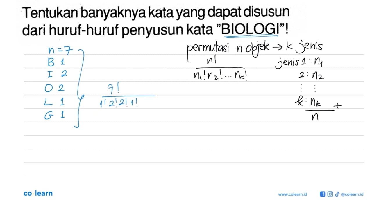 Tentukan banyaknya kata yang dapat disusun dari huruf-huruf