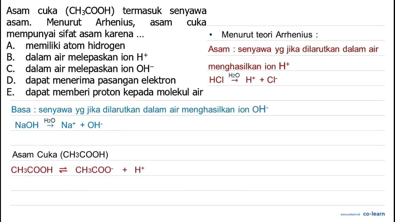 Asam cuka (CH3 COOH) termasuk senyawa asam. Menurut