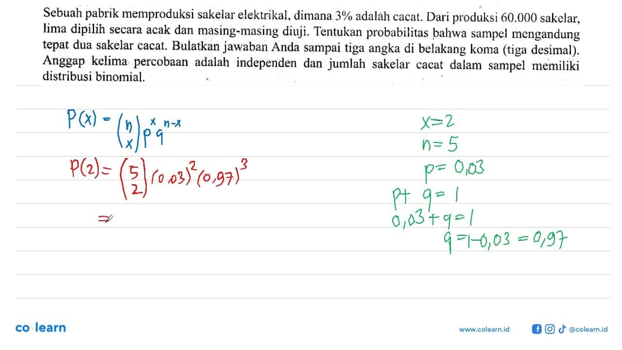 Sebuah pabrik memproduksi sakelar elektrikal, dimana 3%