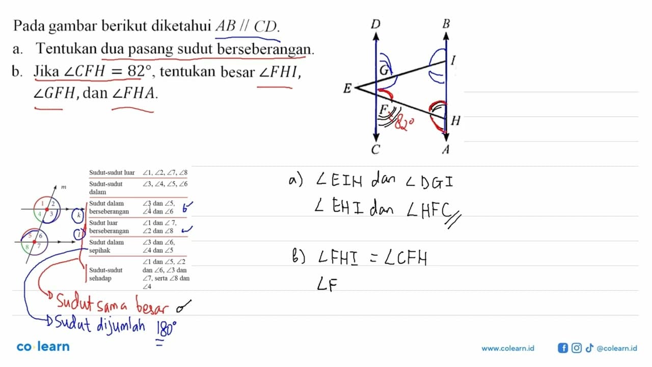 Pada gambar berikut diketahui AB//CD. D B G I E F H C A a.