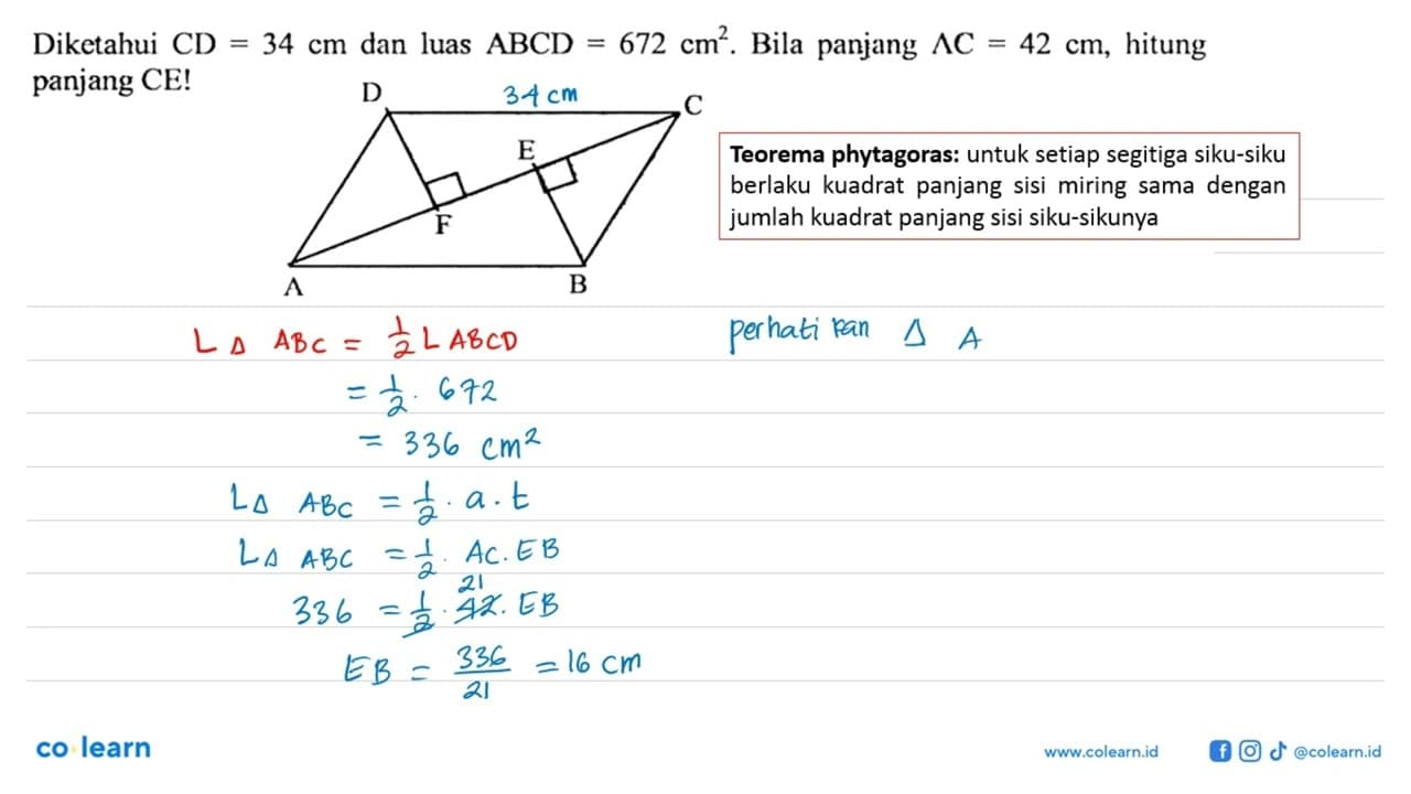 Diketahui CD=34 cm dan luas ABCD=672 cm^2. Bila panjang