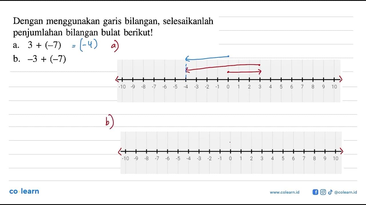 Dengan menggunakan garis bilangan, selesaikanlah