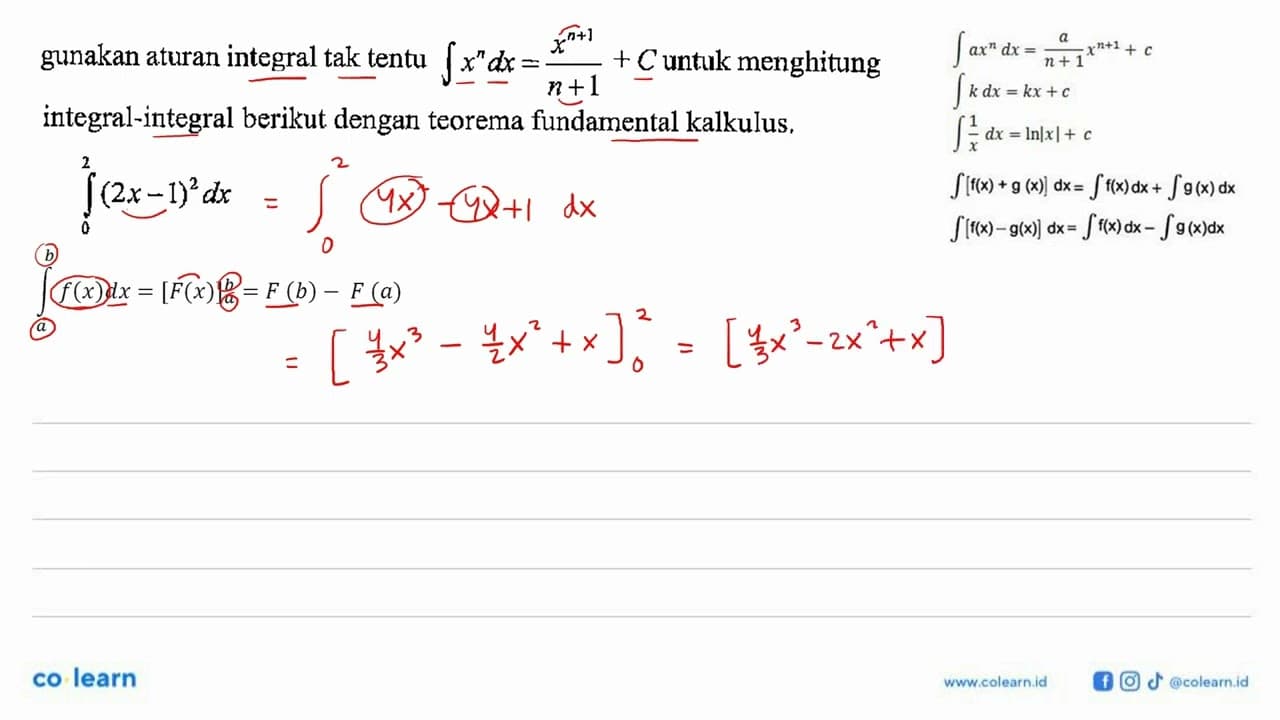 gunakan aturan integral tak tentu integral x^n