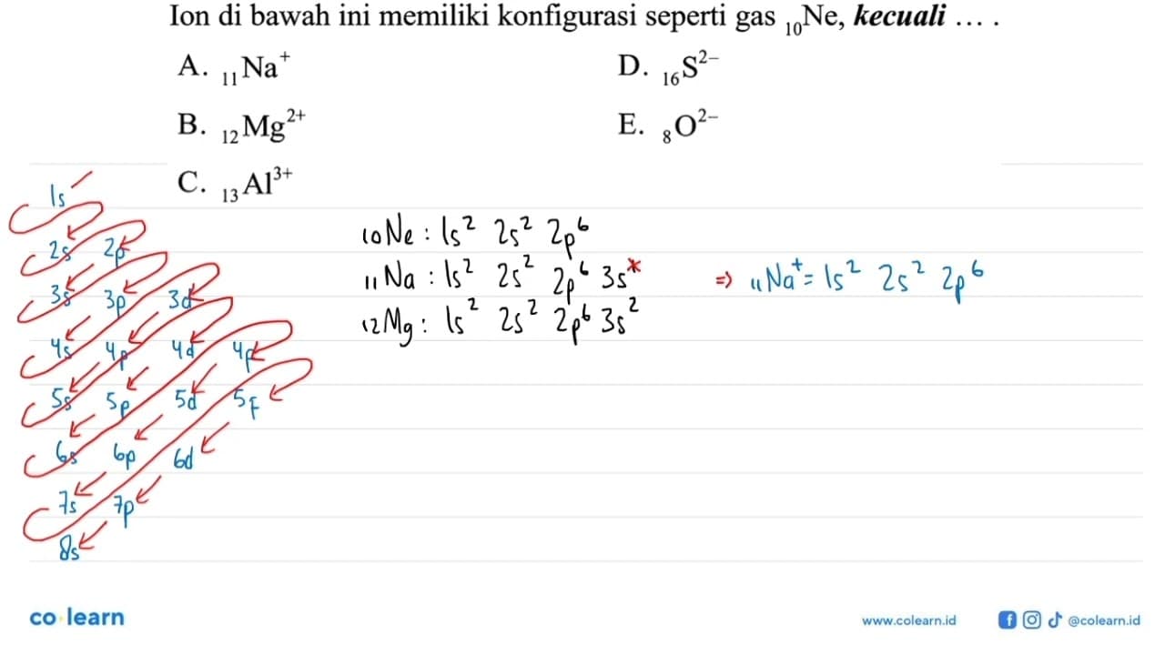 Ion di bawah ini memiliki konfigurasi seperti gas 10Ne,