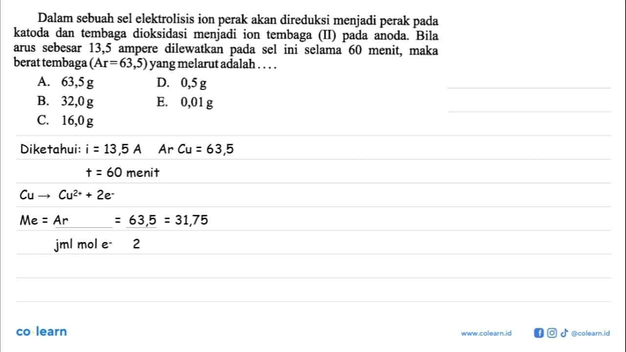 Dalam sebuah sel elektrolisis ion perak akan direduksi