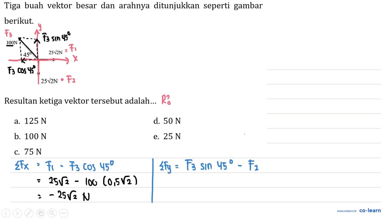 Tiga buah vektor besar dan arahnya ditunjukkan seperti