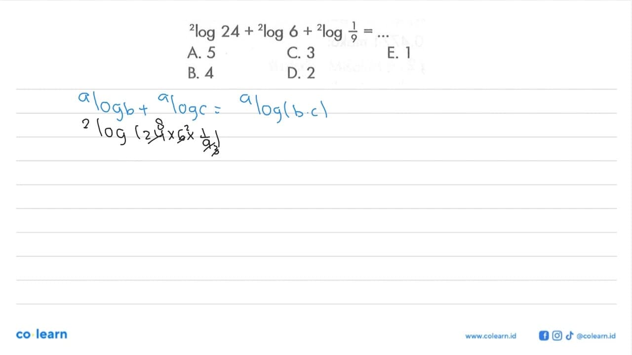 2log24+ 2og6+ 2log 1/9 adalah