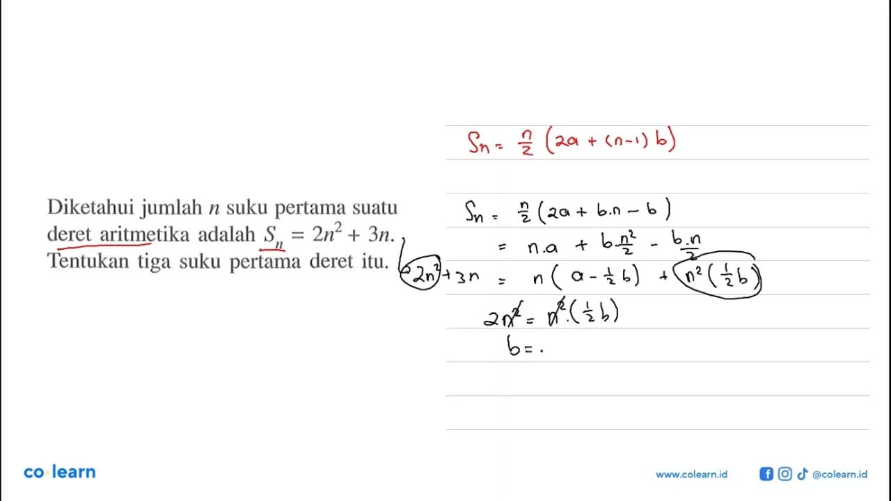 Diketahui jumlah n suku pertama suatu deret aritmetika