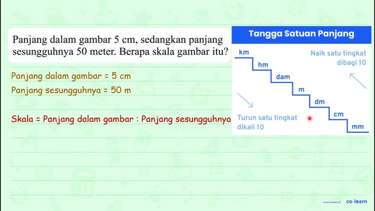 Panjang dalam gambar 5 cm , sedangkan panjang sesungguhnya