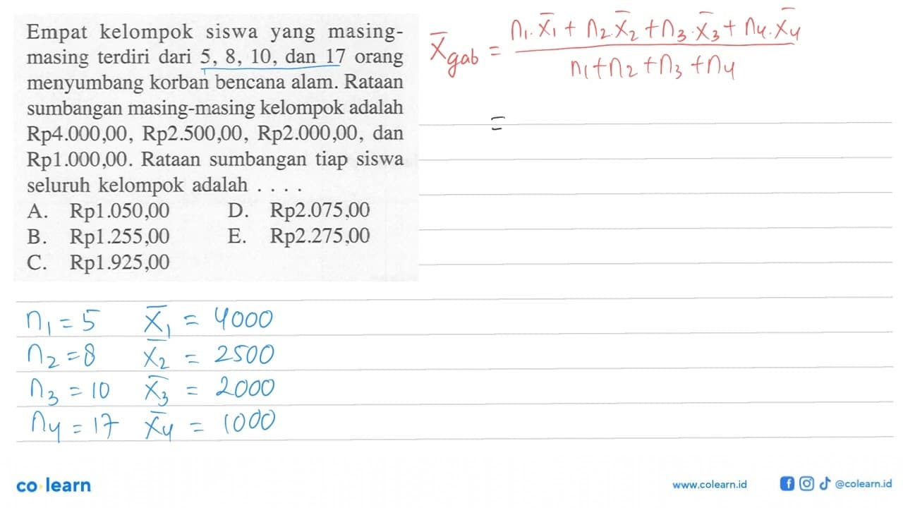 Empat kelompok siswa yang masing- masing terdiri dari 5, 8,