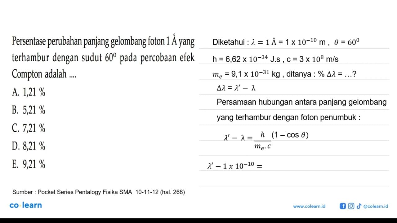 Persentase perubahan panjang gelombang foton 1 A yang