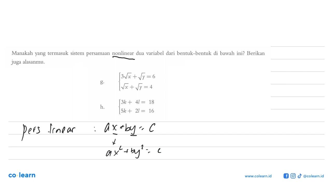 Manakah yang termasuk sistem persamaan nonlinear dua