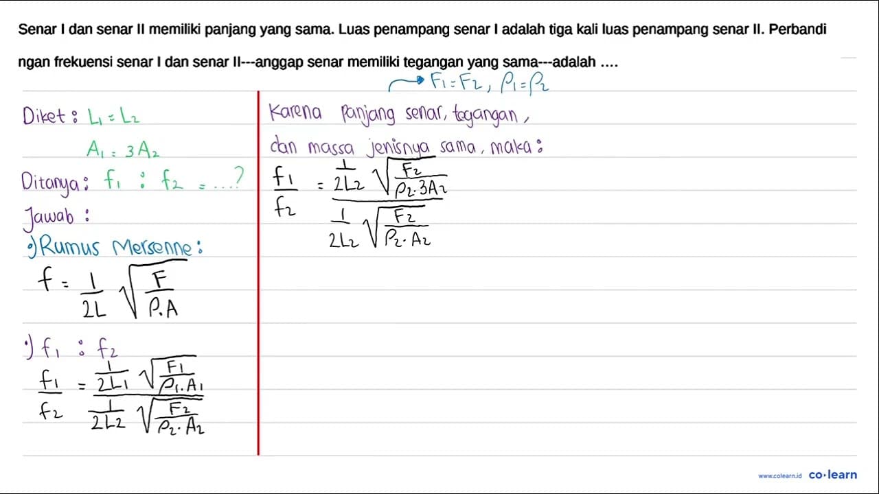 Senar I dan senar II memiliki panjang yang sama. Luas