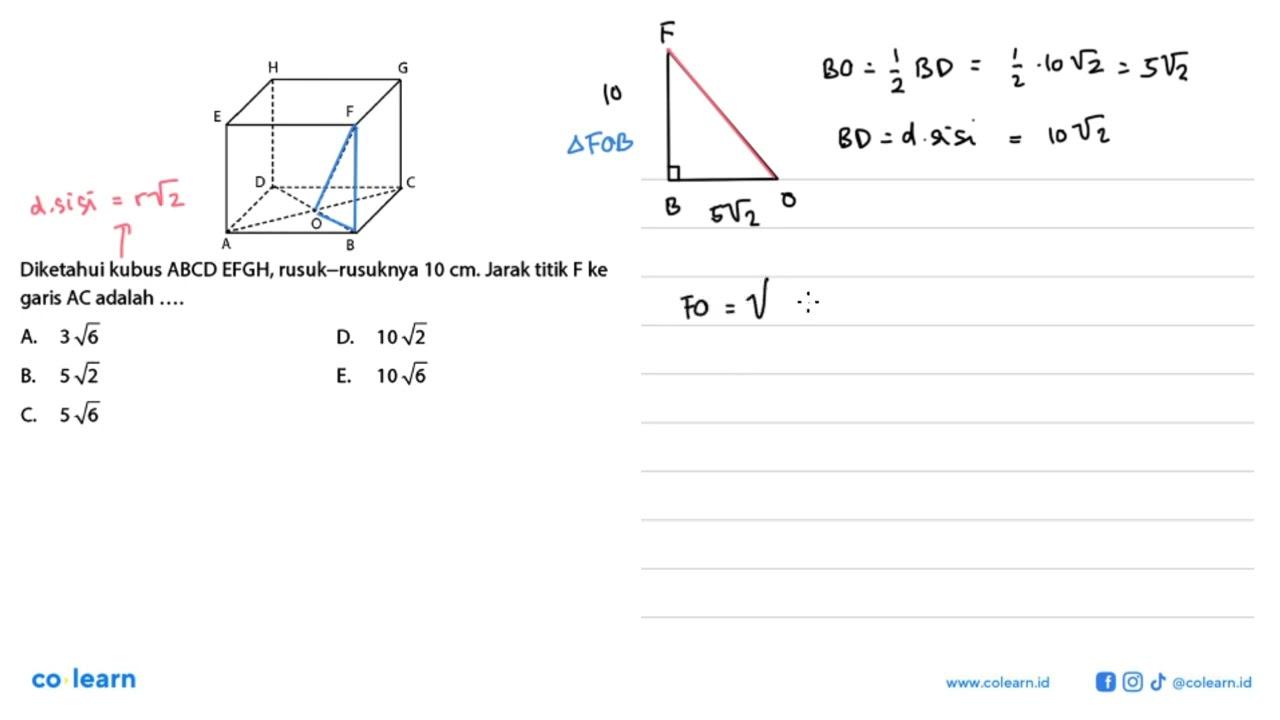 H G E F D C O A B Diketahui kubus ABCD EFGH, rusuk-rusuknya