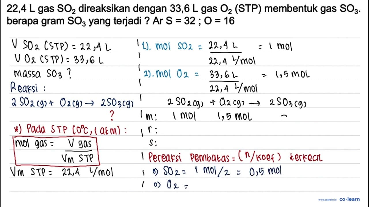 22,4 ~L gas SO_(2) direaksikan deangan 33,6 ~L gas O_(2)