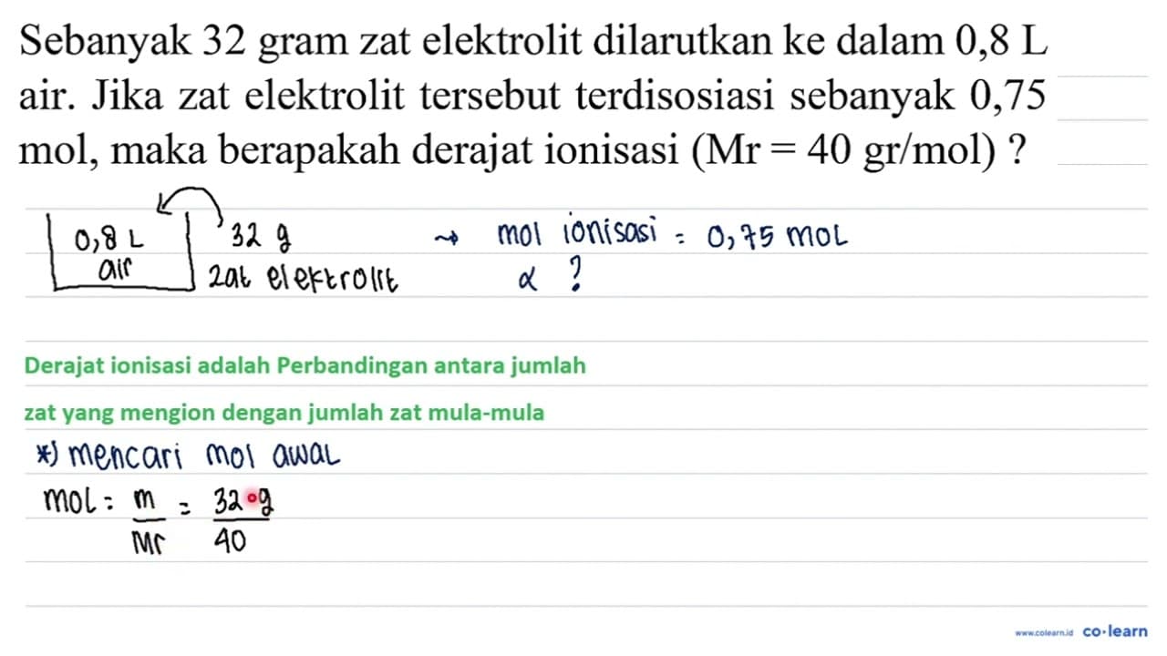 Sebanyak 32 gram zat elektrolit dilarutkan ke dalam 0,8 ~L