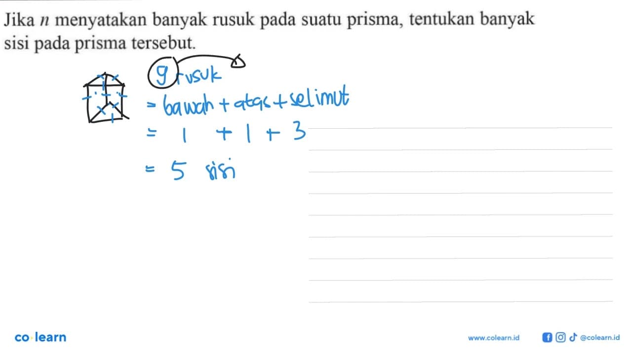 Jika n menyatakan banyak rusuk pada suatu prisma, tentukan