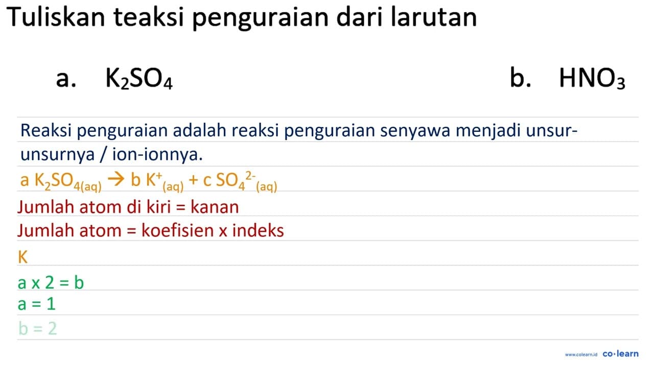 Tuliskan teaksi penguraian dari larutan a. K_(2) SO_(4) b.