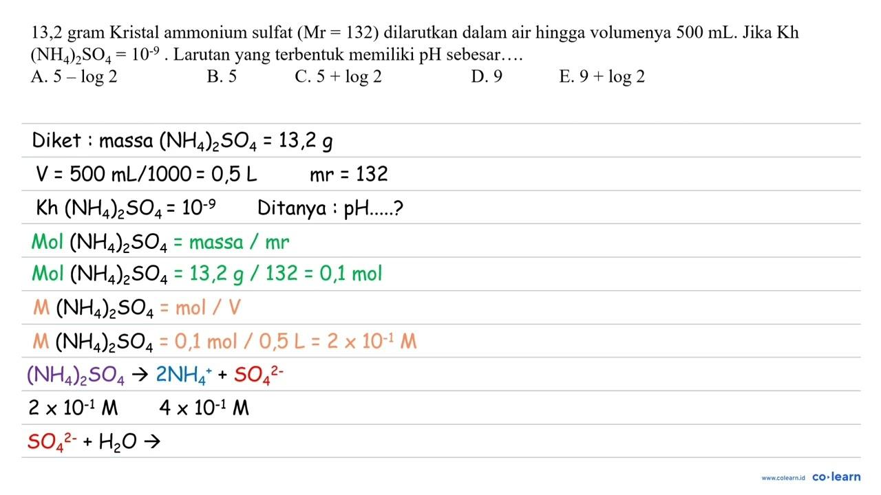 13,2 gram Kristal ammonium sulfat (Mr=132) dilarutkan dalam