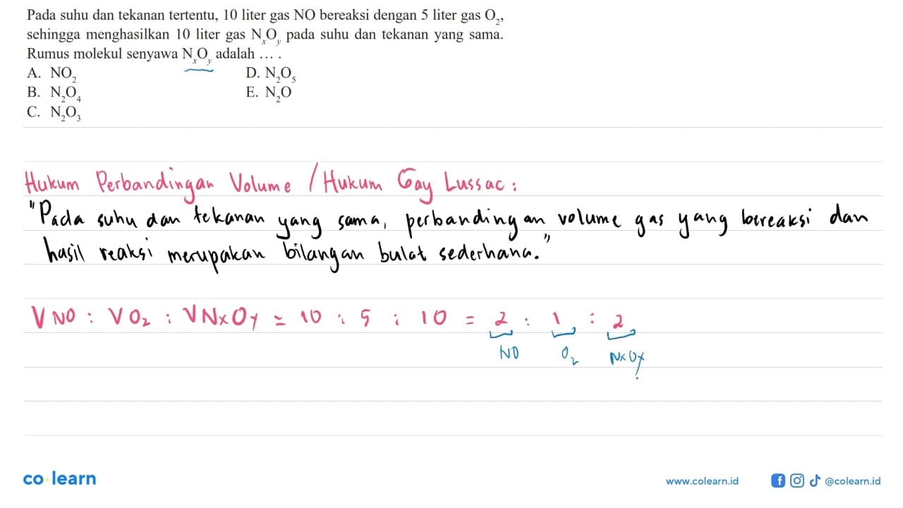 Pada suhu dan tekanan tertentu, 10liter gas NO bereaksi