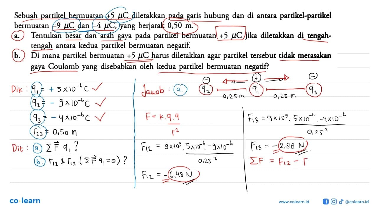 Sebuah partikel bermuatan +5 muC diletakkan pada garis