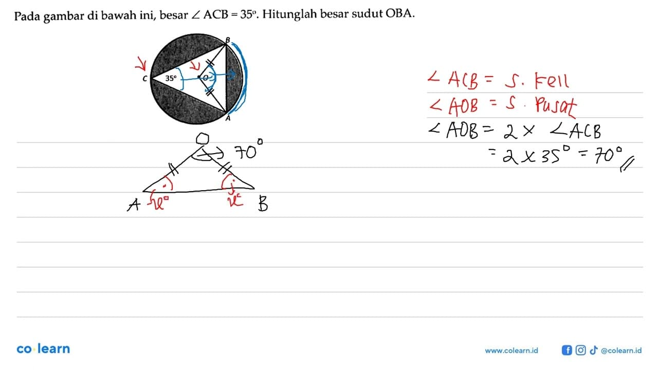 Pada gambar di bawah ini, besar sudut ACB=35. Hitunglah