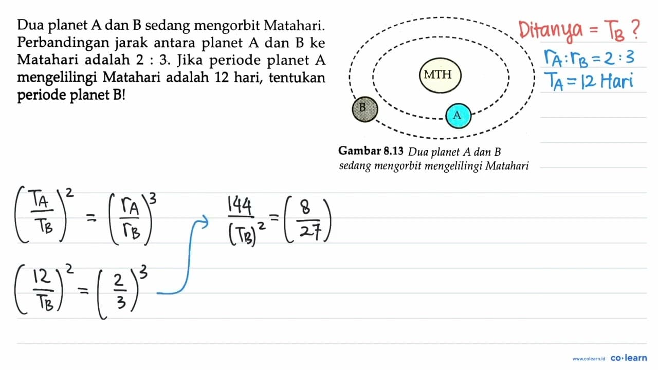 Dua planet A dan B sedang mengorbit Matahari. Perbandingan