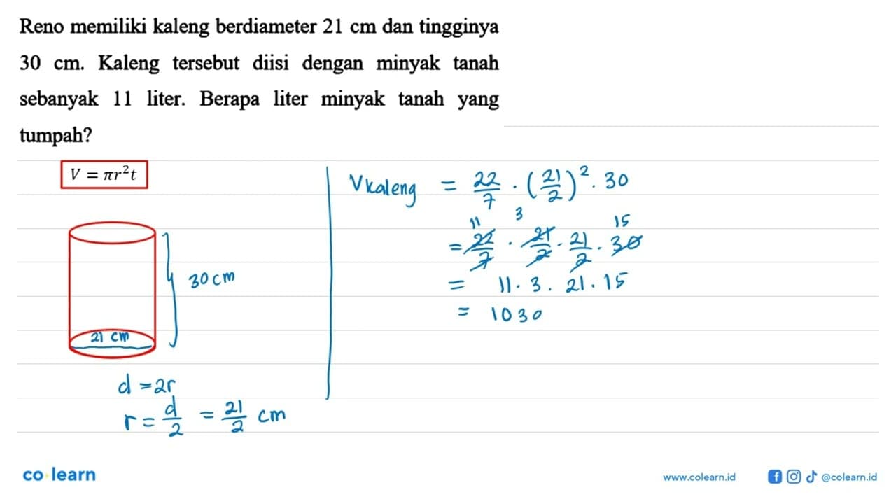 Reno memiliki kaleng berdiameter 21 cm dan tingginya 30 cm.