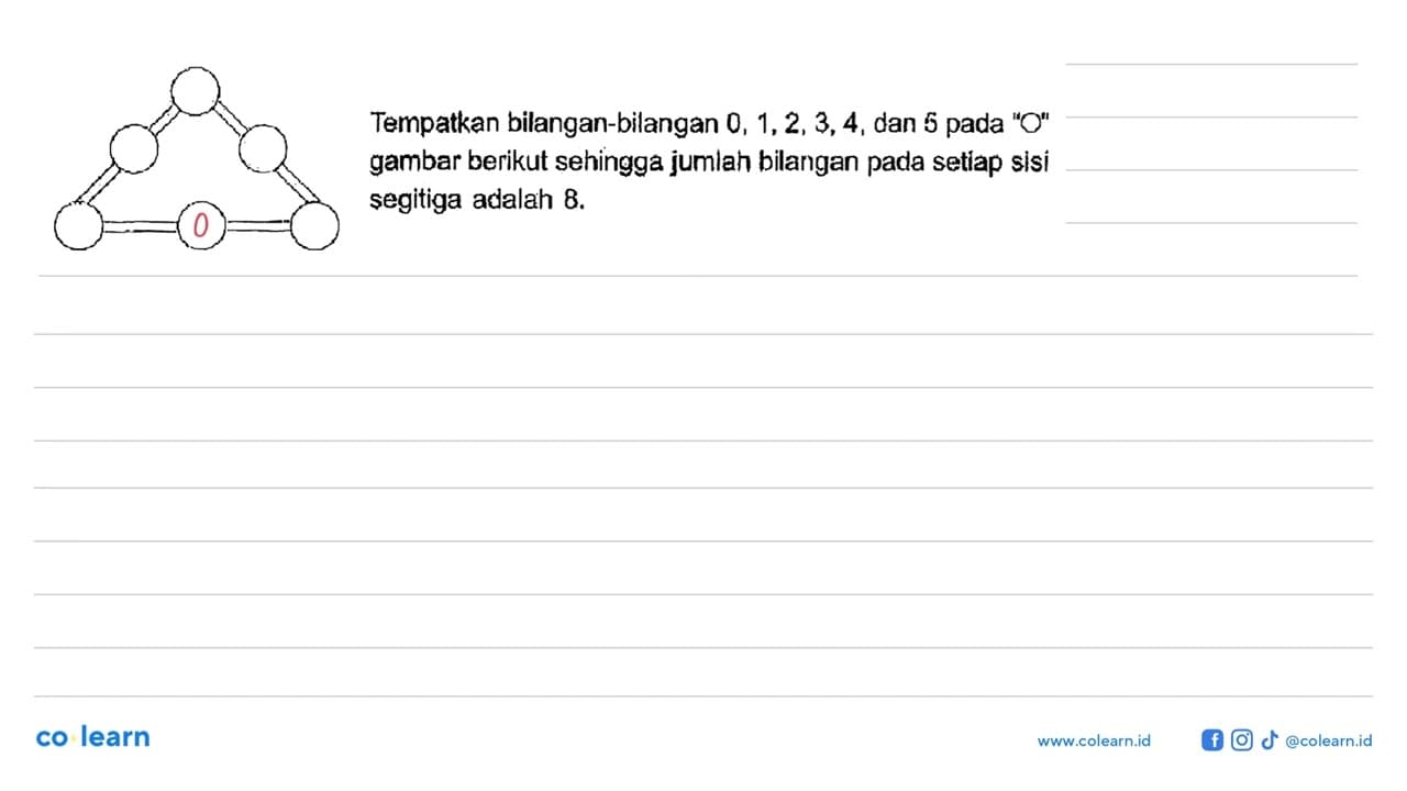 Tempatkan bilangan-bilangan 0,1,2,3,4 , dan 5 pada " O "