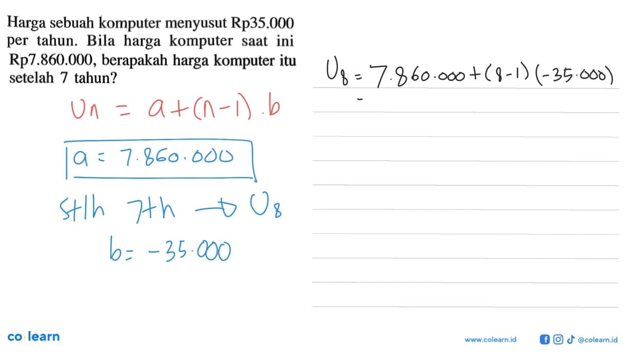 Harga sebuah komputer menyusut Rp35.000 per tahun. Bila