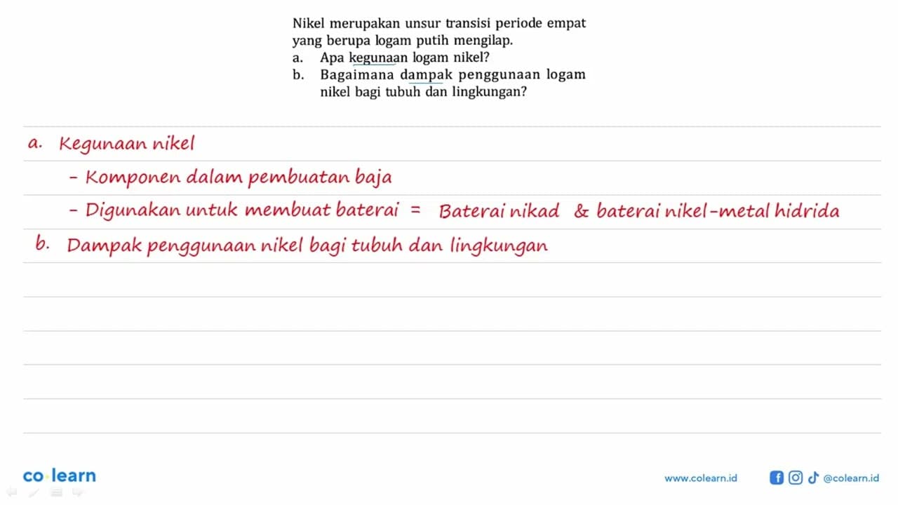 Nikel merupakan unsur transisi periode empat yang berupa