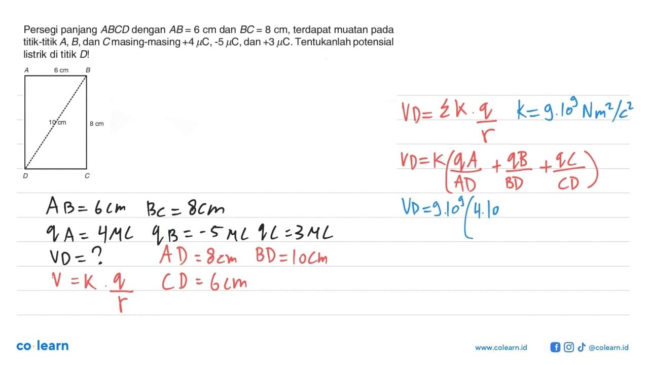 Persegi panjang ABCD dengan AB = 6 cm dan BC = 8 cm,