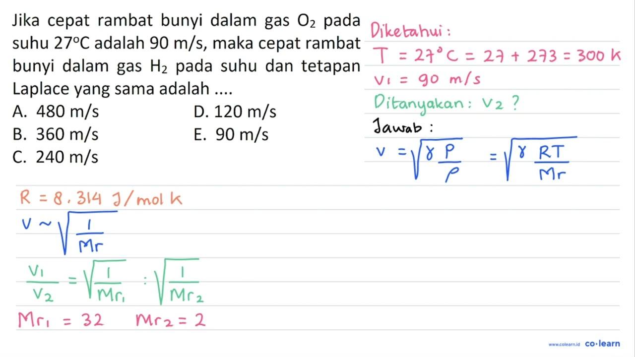 Jika cepat rambat bunyi dalam gas O_(2) pada suhu 27 C