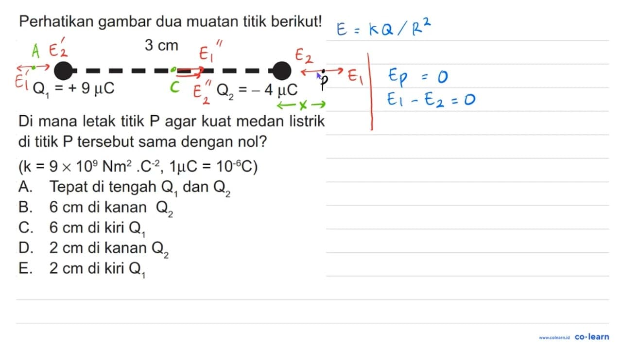 Perhatikan gambar dua muatan titik berikut!Di mana letak