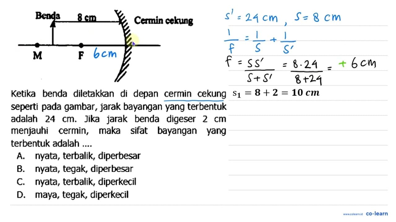seperti pada gambar, jarak bayangan yang terbentuk adalah