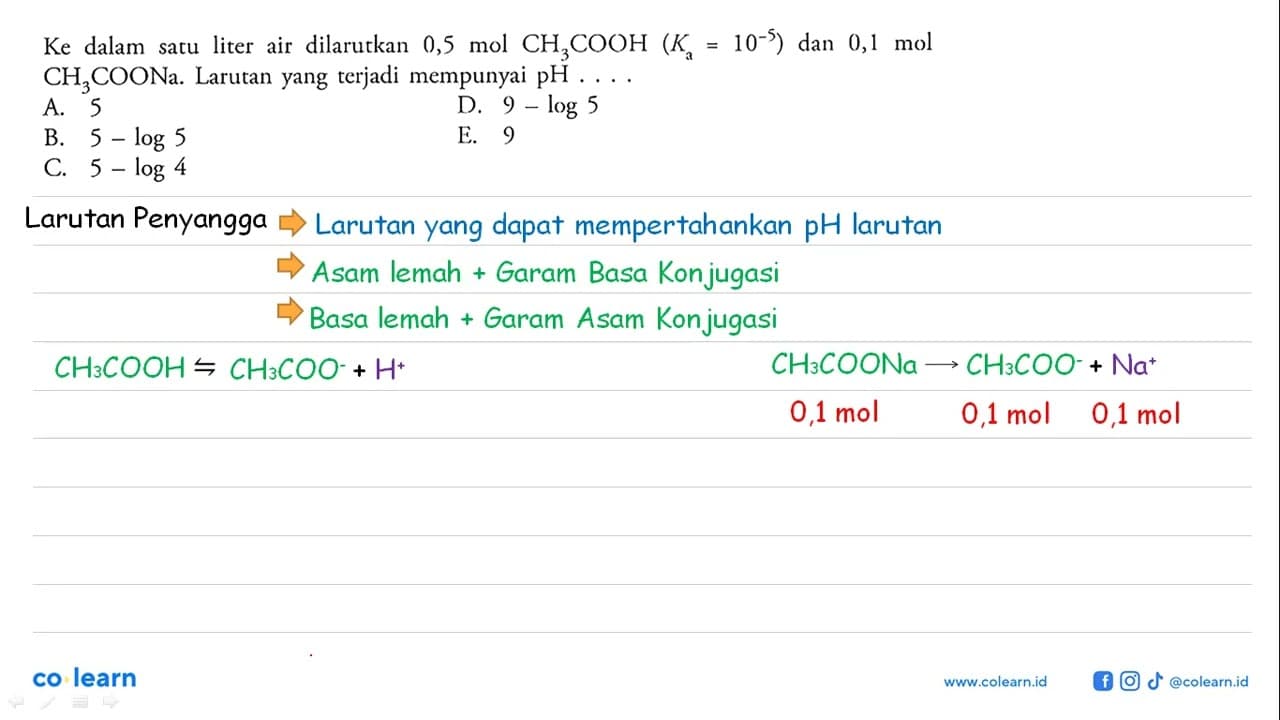 Ke dalam satu liter air dilarutkan 0,5 mol CH3