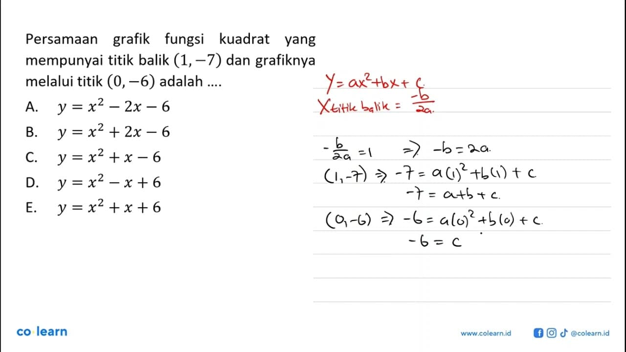 Persamaan grafik fungsi kuadrat yang mempunyai titik balik