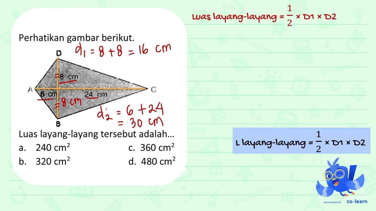 Perhatikan gambar berikut. Luas layang-layang tersebut