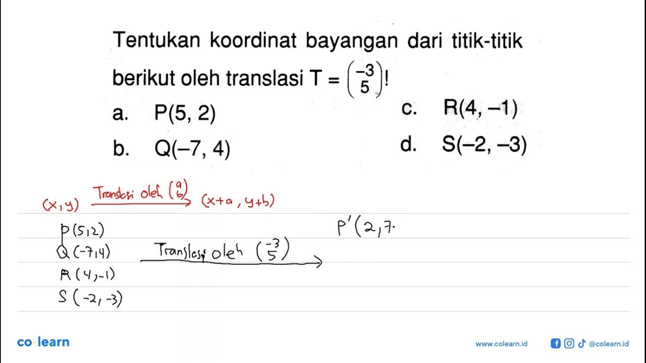 Tentukan koordinat bayangan dari titik-titik berikut oleh