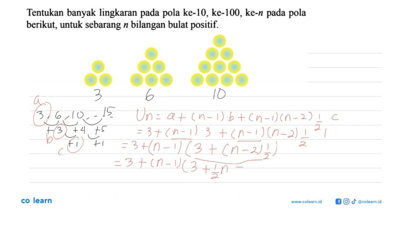 Tentukan banyak lingkaran pada pola ke-10, ke-100, ke-n