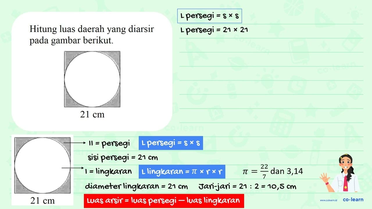 Hitung luas daerah yang diarsir pada gambar berikut. 21 cm