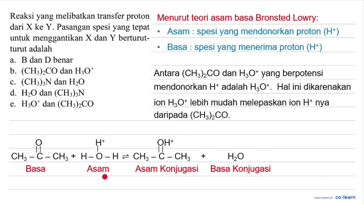 Reaksi yang melibatkan transfer proton dari X ke Y.