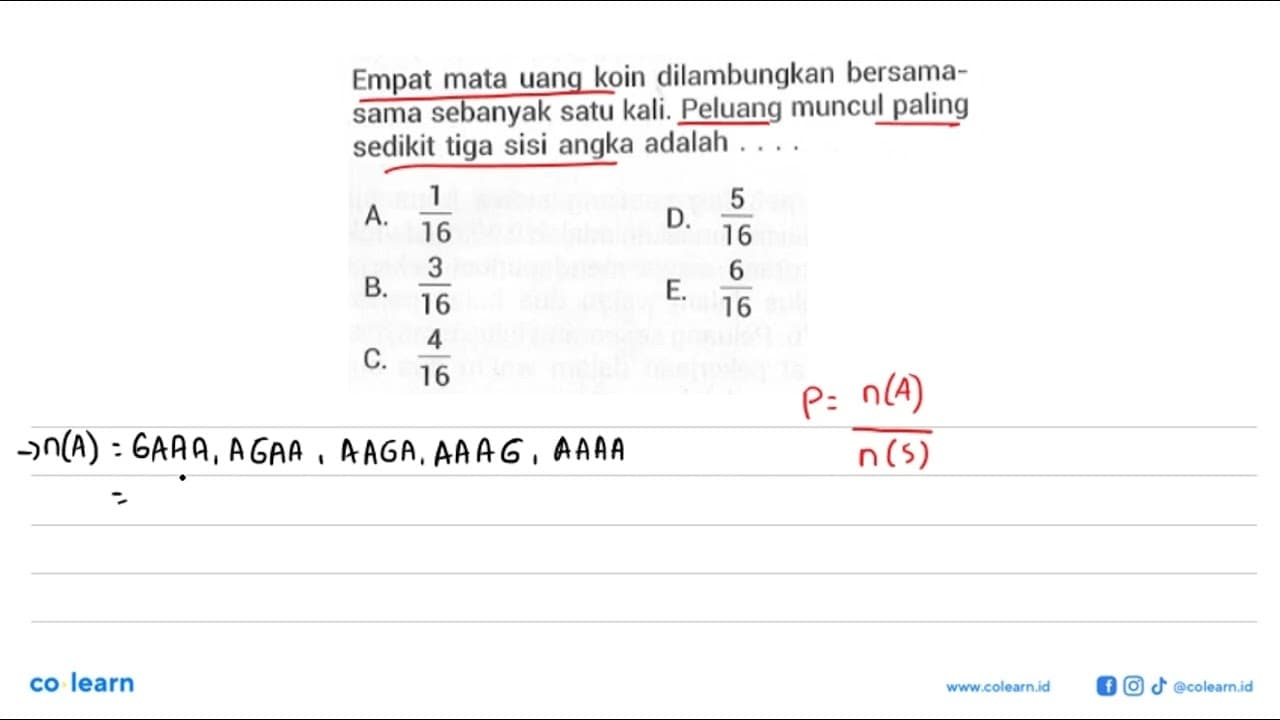 Empat mata uang koin dilambungkan bersamasama sebanyak satu