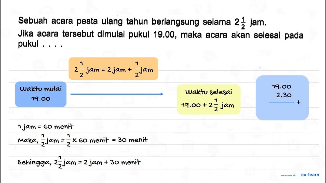 Sebuah acara pesta ulang tahun berlangsung selama 2 1/2