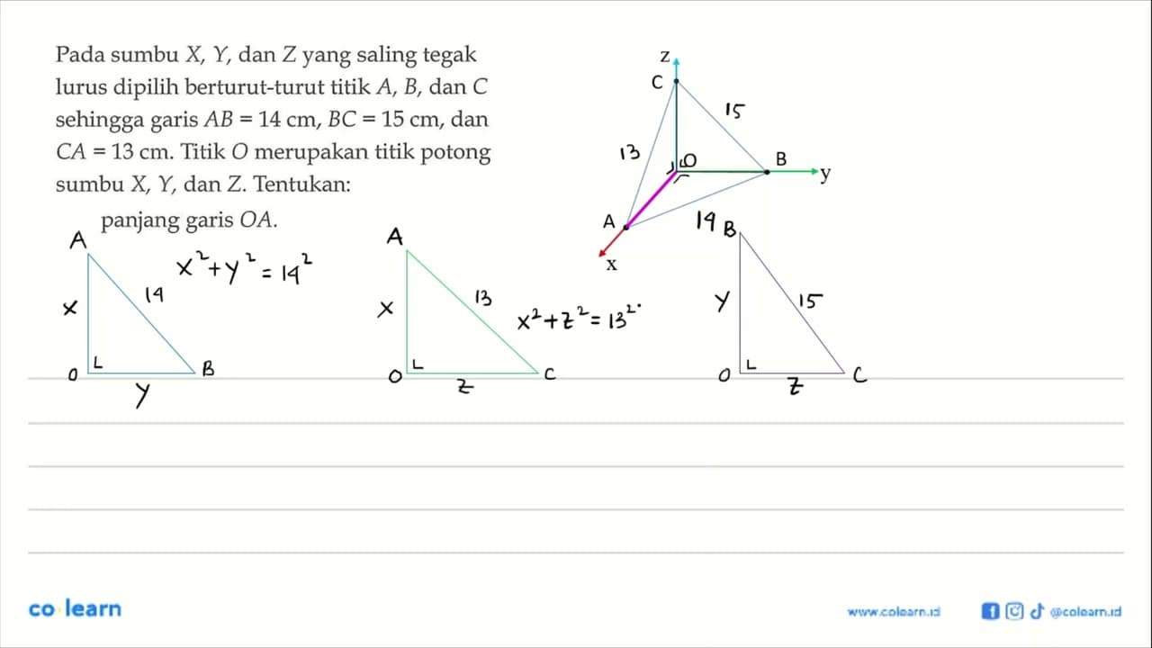 Pada sumbu X, Y, dan Z yang saling tegak lurus dipilih