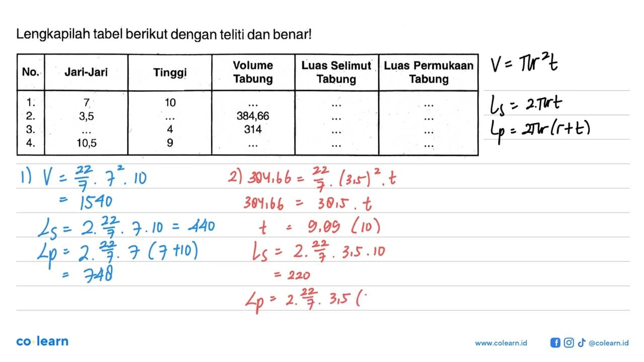 Lengkapilah tabel berikut dengan teliti dan benar! No.