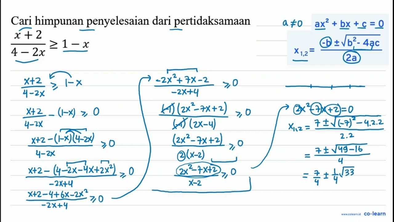 Cari himpunan penyelesaian dari pertidaksamaan (x+2)/(4-2