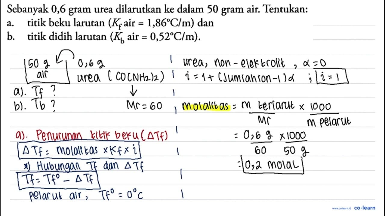 Sebanyak 0,6 gram urea dilarutkan ke dalam 50 gram air.